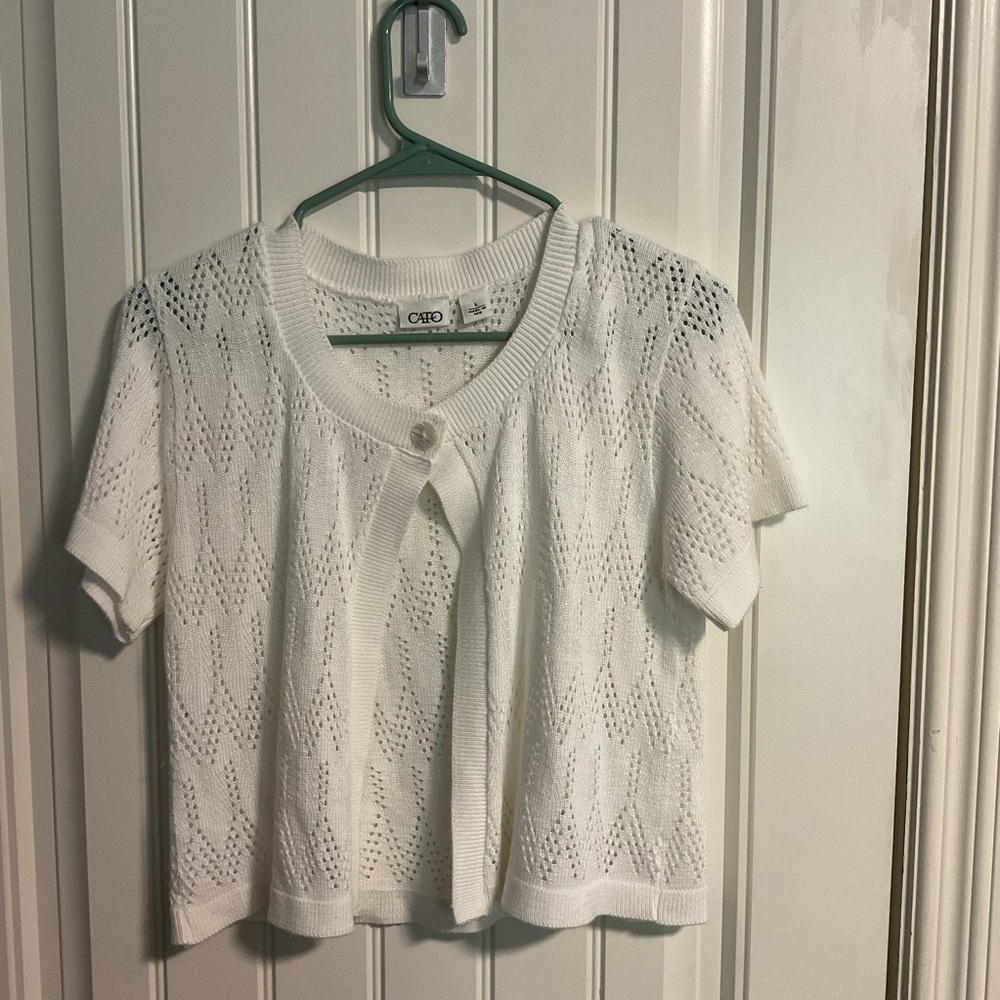Cato White Open-Knit Cardigan Sweater